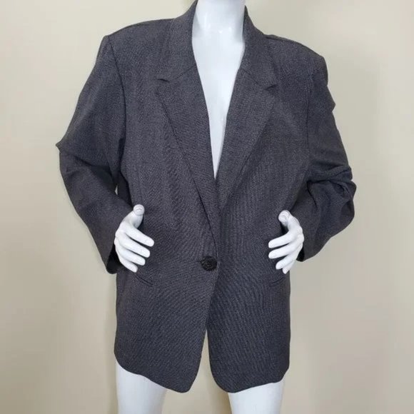 Briggs Women Gray & Black One Button Long Sleeve Blazer SZ 3X - Picture 1 of 8